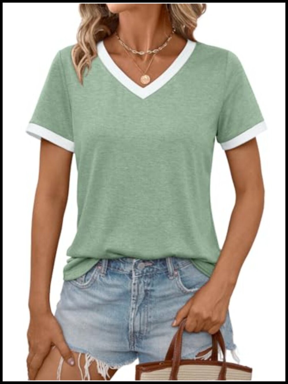 Womens Short Sleeve V Neck T Shirt Soft Casual Summer Top Basic Tee